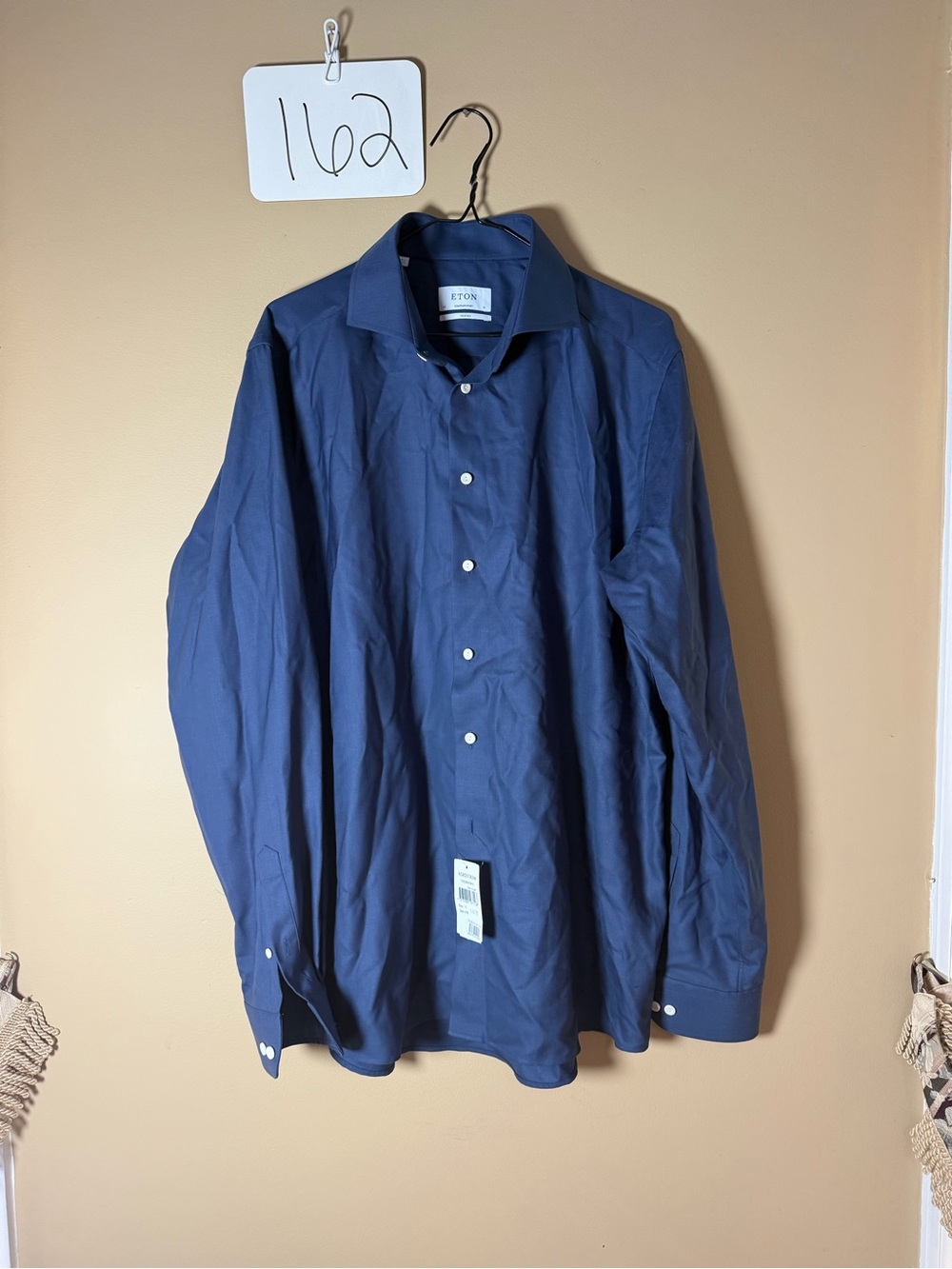 NWT Eton Contemporary Merino Wool Navy Blue Dress Shirt Size 43/17